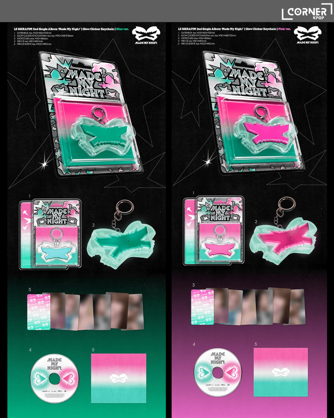 [韓國預訂] FIM專輯代購 LE SSERAFIM - 2nd Single Album 'Made My Night' Glow Clicker Keychain ver.